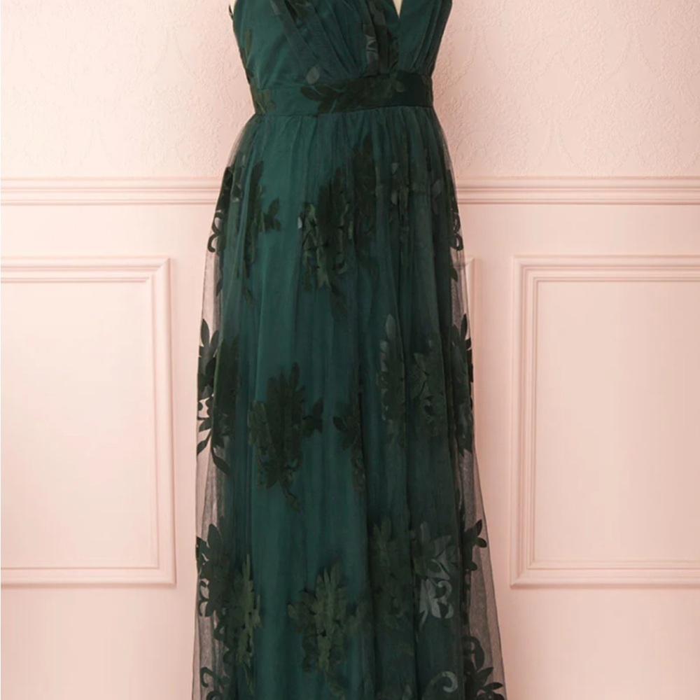 STUNNING Luxxel Deep Green Bridesmaid Dress - velvet and mesh patterns. Fits S - Picture 3 of 9